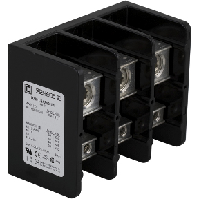 Schneider Electric Power Distribution Block; 335A; 600VAC; 3-Pole; Box Terminals; 1/4 Line/Load Terminal Openings; Panel Mount